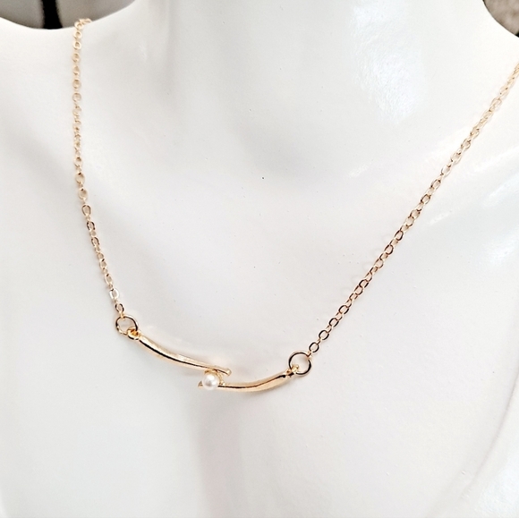 Gold Dainty Pearl Pendant Necklace Minimalist Boho Chain Layering Jewelry New - Picture 10 of 13